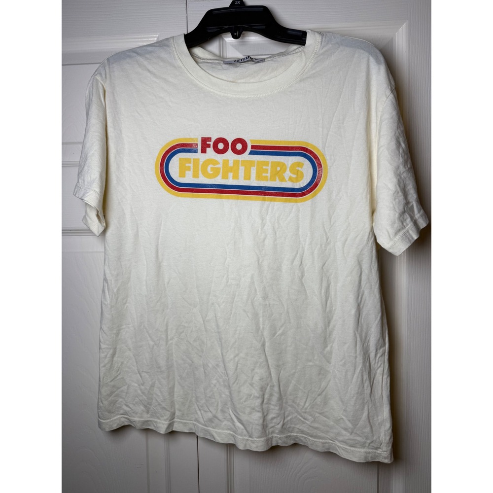 Foo Fighters Band Tee LETLUV Cream Retro Logo Graphic T-Shirt 100% Cotton Small